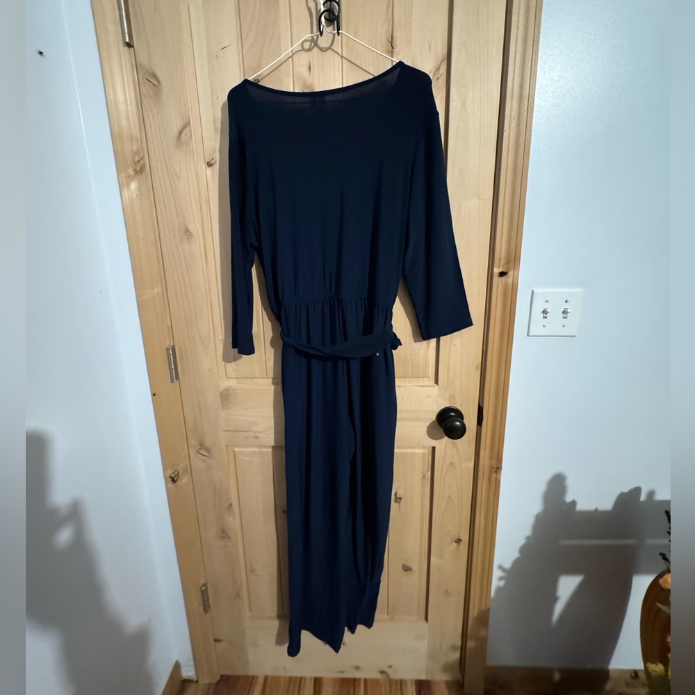 NY Collection Dark Blue Long Sleeve Jumpsuit